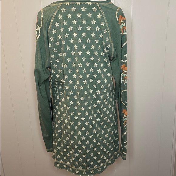 Double D Ranch Cowboys Up My Sleeve Top Boho Western Bohemian Casual Long Sleeve - Picture 10 of 13